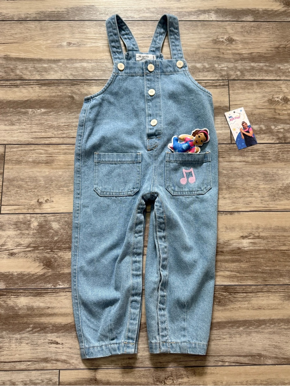 Ms Rachel Light Blue Denim Overalls with Pink Music Note Accent